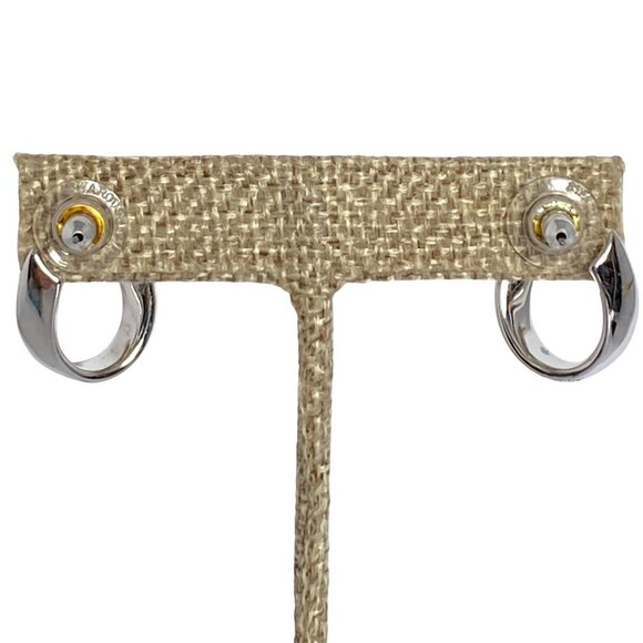 Swarovski Silver Pave Rhinestone Hoop Earrings Pierced Sparkling Rhodium Plated - Picture 4 of 7